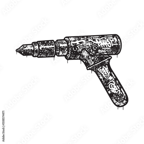 Riveting tool icon with graffiti street art style for merchandis