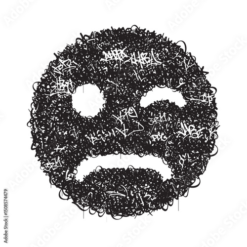 Monochrome Wink Face with Graffiti Tags Vector Art for Apparel P