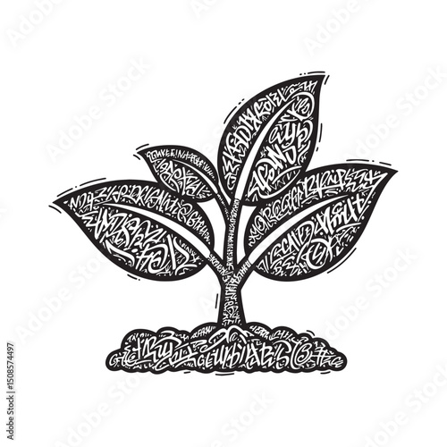 Graffiti Style Organic Food Plant Design for Merchandise and App
