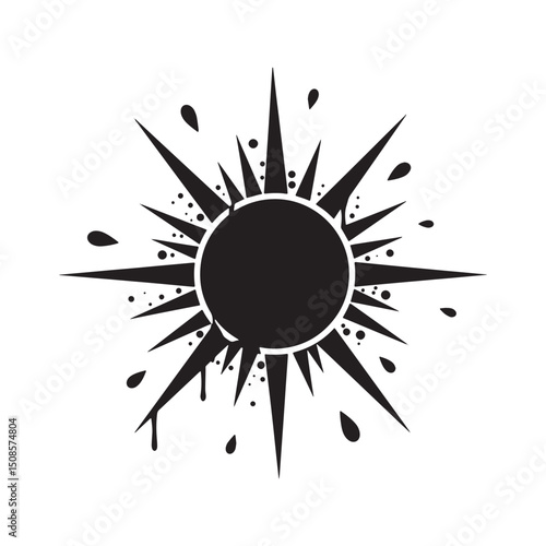 Monochrome solar flare vector design with dripping paint effect