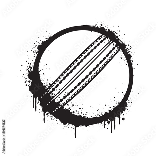 Grungy Cricket Ball Vector Icon with Dripping Paint for Merchand