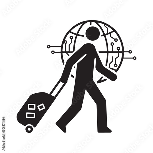 Cyberpunk Globetrotter Icon Vector for Merchandise Apparel Desig