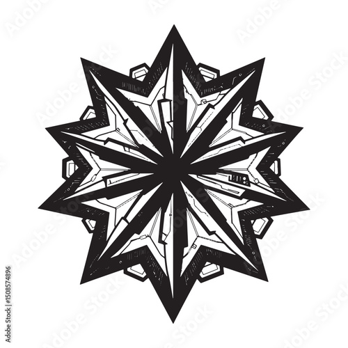 Cyberpunk-inspired Bah,,, Nine-Pointed Star for Modern Merchandi