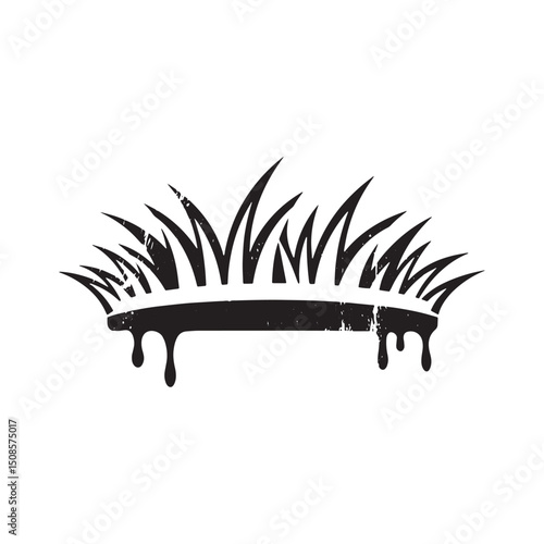 Monochrome grass icon with dripping stencil paint design for app