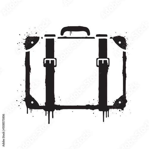 Monochrome Travel Suitcase Icon with Paint Drip Effect for Merch