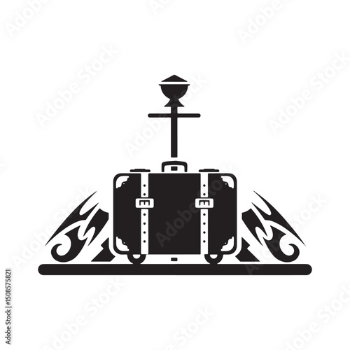 Monochrome baggage claim icon with tribal tattoo accents design