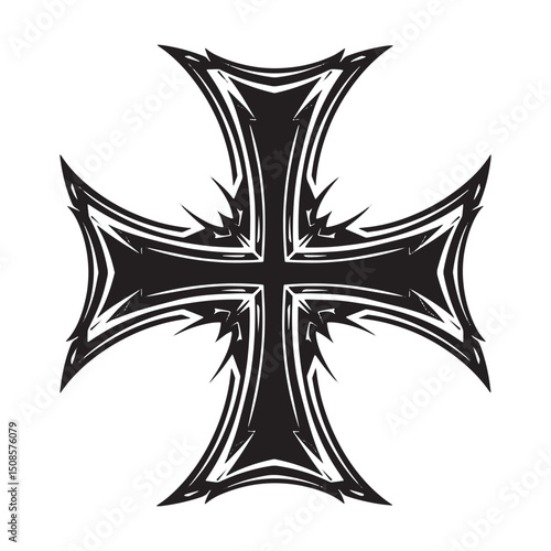 Elegant knight templar cross with tribal tattoo style for mercha