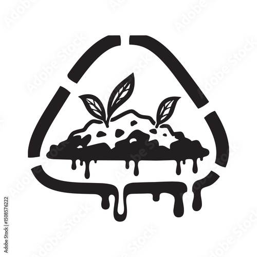 Modern Compost Icon with Stencil Dripping Paint for Eco Apparel