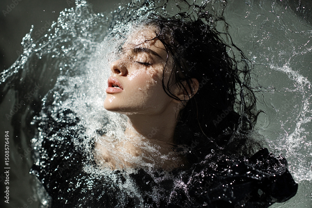 Obraz premium Fashion editorial using water burst and shadow play