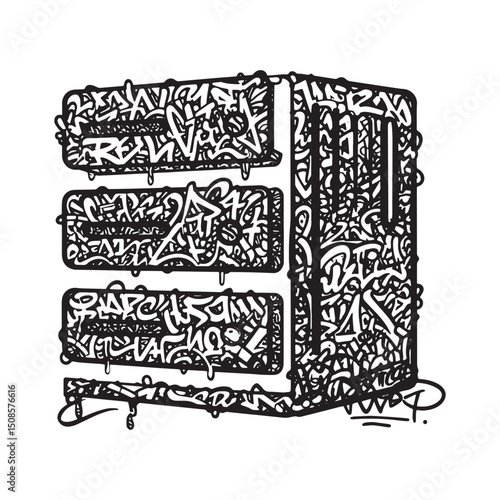 Monochrome Server Icon with Graffiti and Dripping Paint Effect D