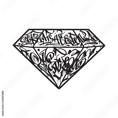 Graffiti Adorned Diamond Facet Shape with Angular Lines and Urba