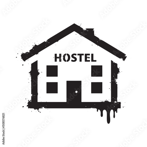 Hostel Icon with Stencil Dripping Paint Vector Art for Apparel P