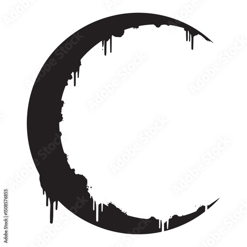 Waning Gibbous Stencil Dripping Paint Black and White Vector Des