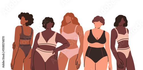 Women in lingerie, underwear. Female group in bra, panties, bikini undercloth...
