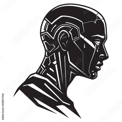 Cyberpunk Sympathy, Black and White Vector Art for Merchandise a