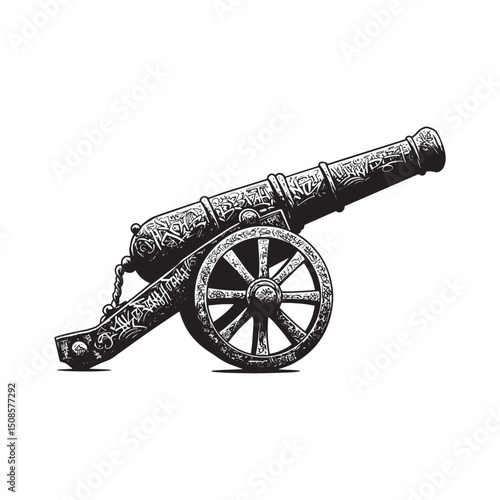 Detailed vector illustration of a cannon with graffiti style dec