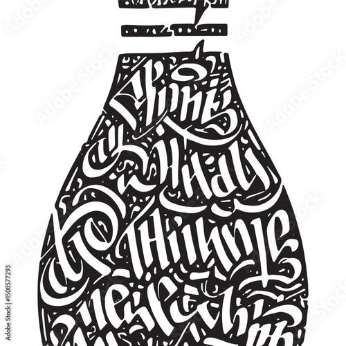 Bowling Pin Typography Art in Black and White for Merchandise an