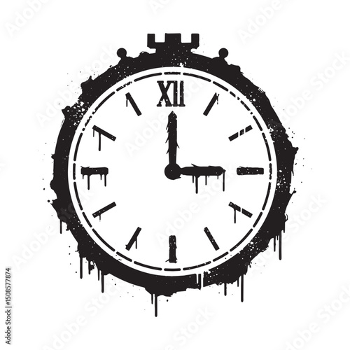 Striking Chess Clock Icon with Stencil Dripping Paint Design Ele