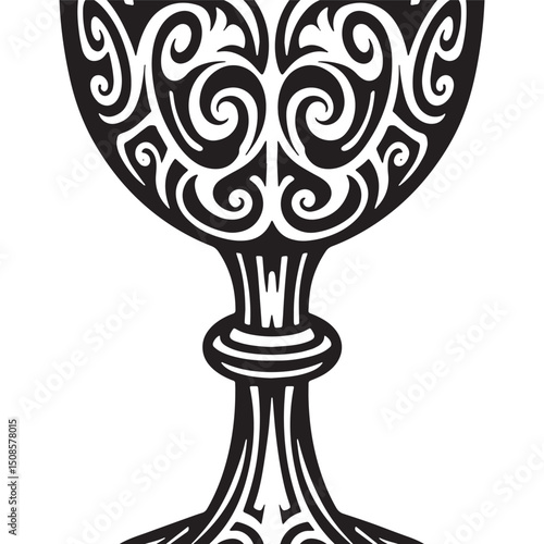 Intricate Holy Grail Icon with Tribal Tattoo Elements for Appare