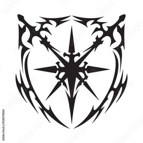 Elegant Feudal Crest with Tribal Tattoo Style for Modern Apparel