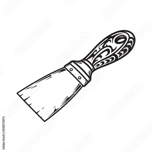 Tribal Tattoo Style Putty Knife Icon Black and White Vector Grap