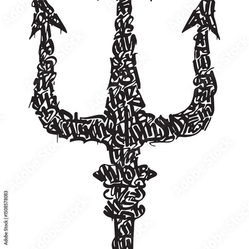 Stylized trident of neptune icon with graffiti tag elements desi