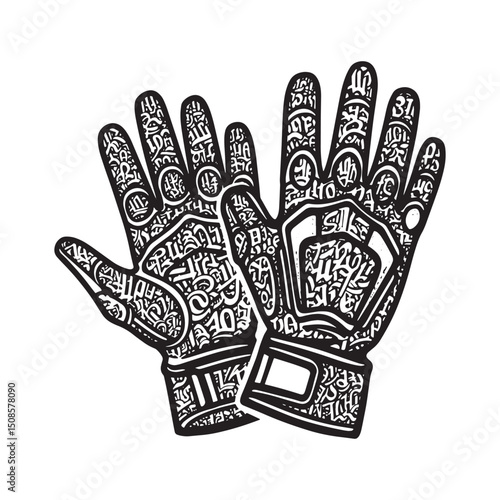 Stylized protective gloves with graffiti tags merchandise appare