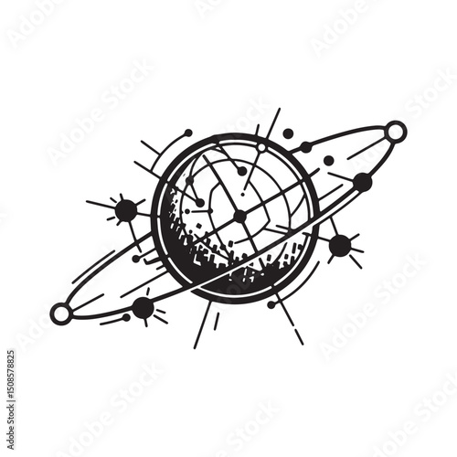 Cyberpunk Ecliptic Line Icon Vector Graphic for Merchandise and