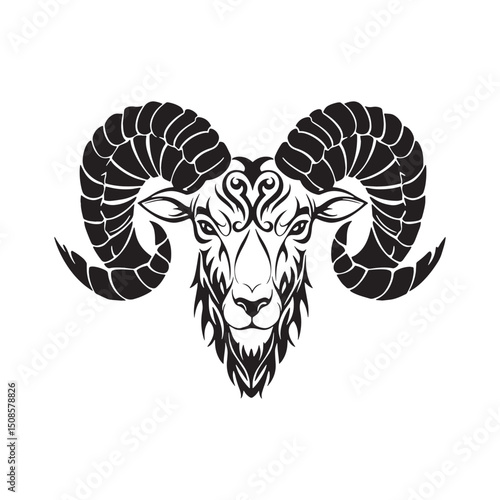 Tribal Aries Ram Head Vector Illustration for Apparel and Mercha