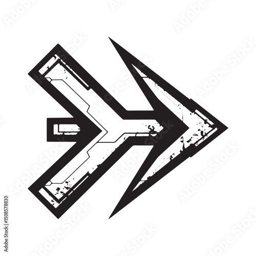 Futuristic Cyberpunk Arrow Icon - Black and White Vector Graphic