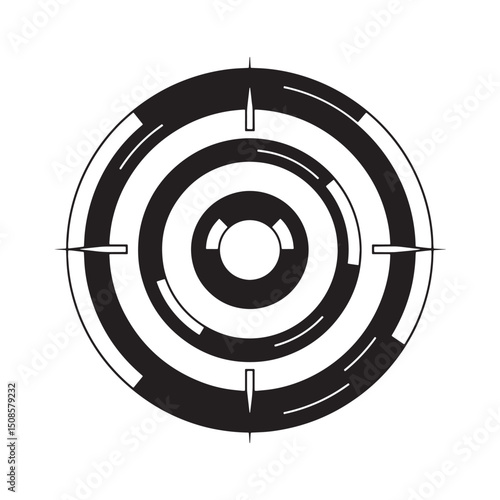 Futuristic Cyberpunk Target Icon, Sleek Black and White Vector D