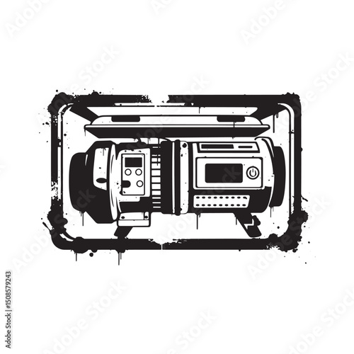 Grungy Electric Generator Vector Icon for Apparel and Merchandis