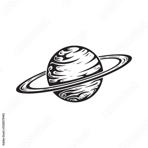 Striking Saturn Illustration, Tribal Tattoo Style for Modern Mer