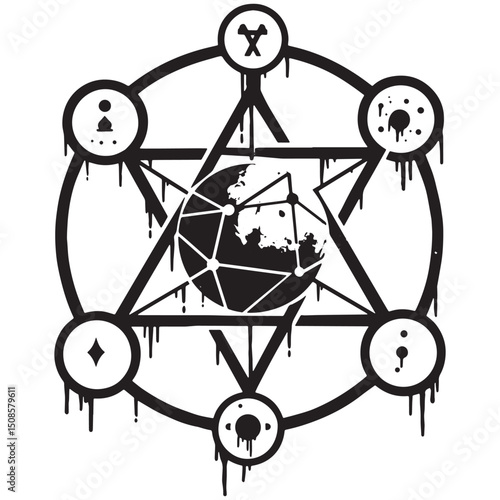 Mystical Jupi Magic Square Stencil Drip Vector Art for Apparel P