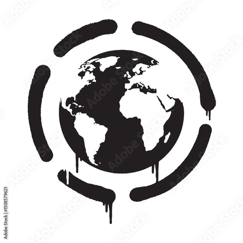 Global Adventure, A dripping stencil world icon for wanderlust a