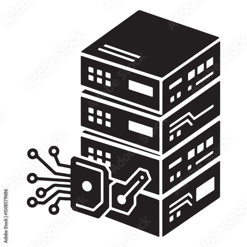 Cyberpunk Data Storage Stack Vector Icon for Tech Apparel Design
