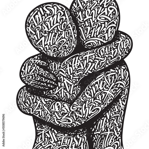 Abstract Embrace: Graffiti-Infused Illustration of Intertwined F