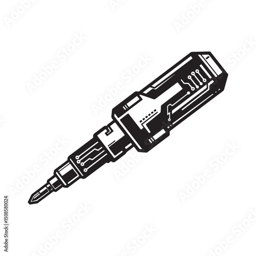 Cyberpunk Electric Screwdriver Vector Icon for Merchandise Print
