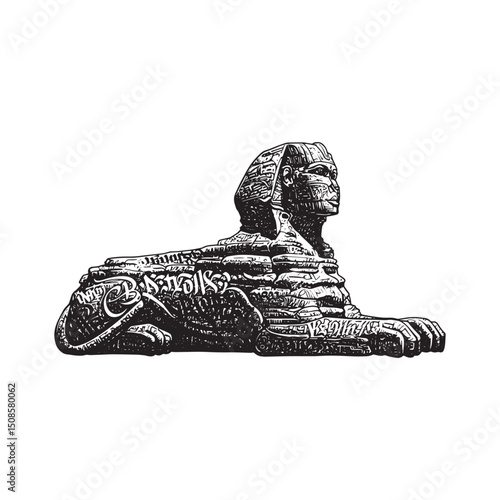 Unique Sphinx vector illustration featuring graffiti tags and st