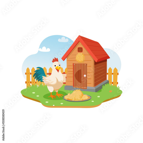 Rooster by a Chicken Coop