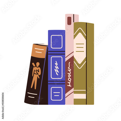 Books for reading. Fiction literature, story volumes with hardcover spines, s...