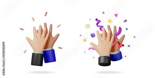 Two 3d rendered hands high fiving. Success in business. Celebration of victory, team achievement or congratulations concept.