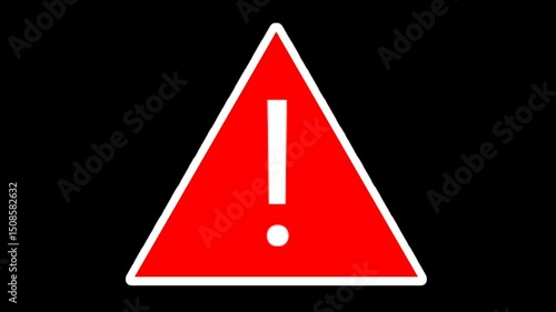 black and white triangle warning sign video animation and red and white on black background