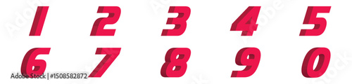 3D Red numbers set. Bold numeric vector collection