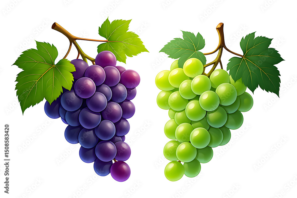 Fototapeta premium Realistic green and purple grapes illustration isolated on white background