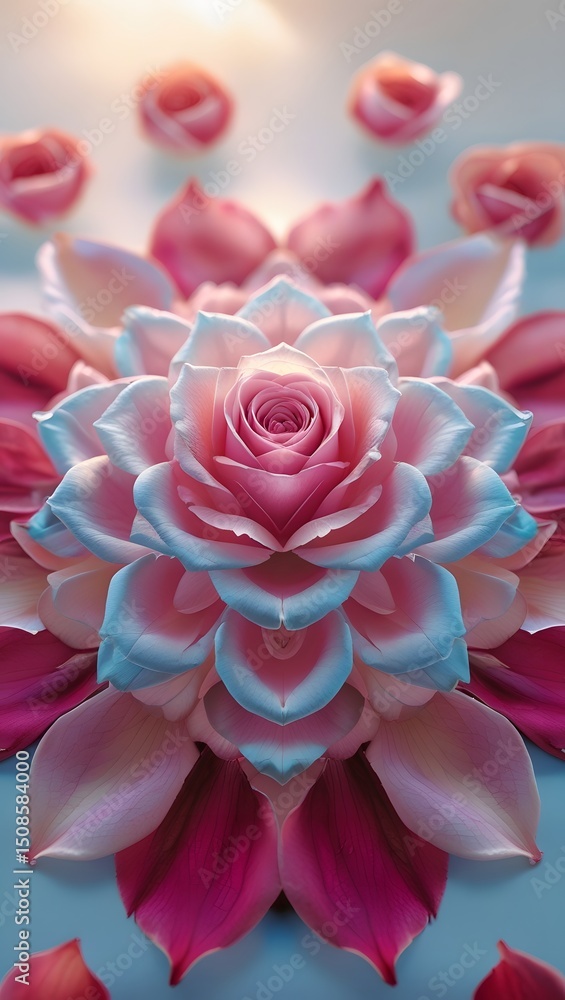 Obraz premium A lovely bouquet of pink and white rose blossoms and petals for spring romance
