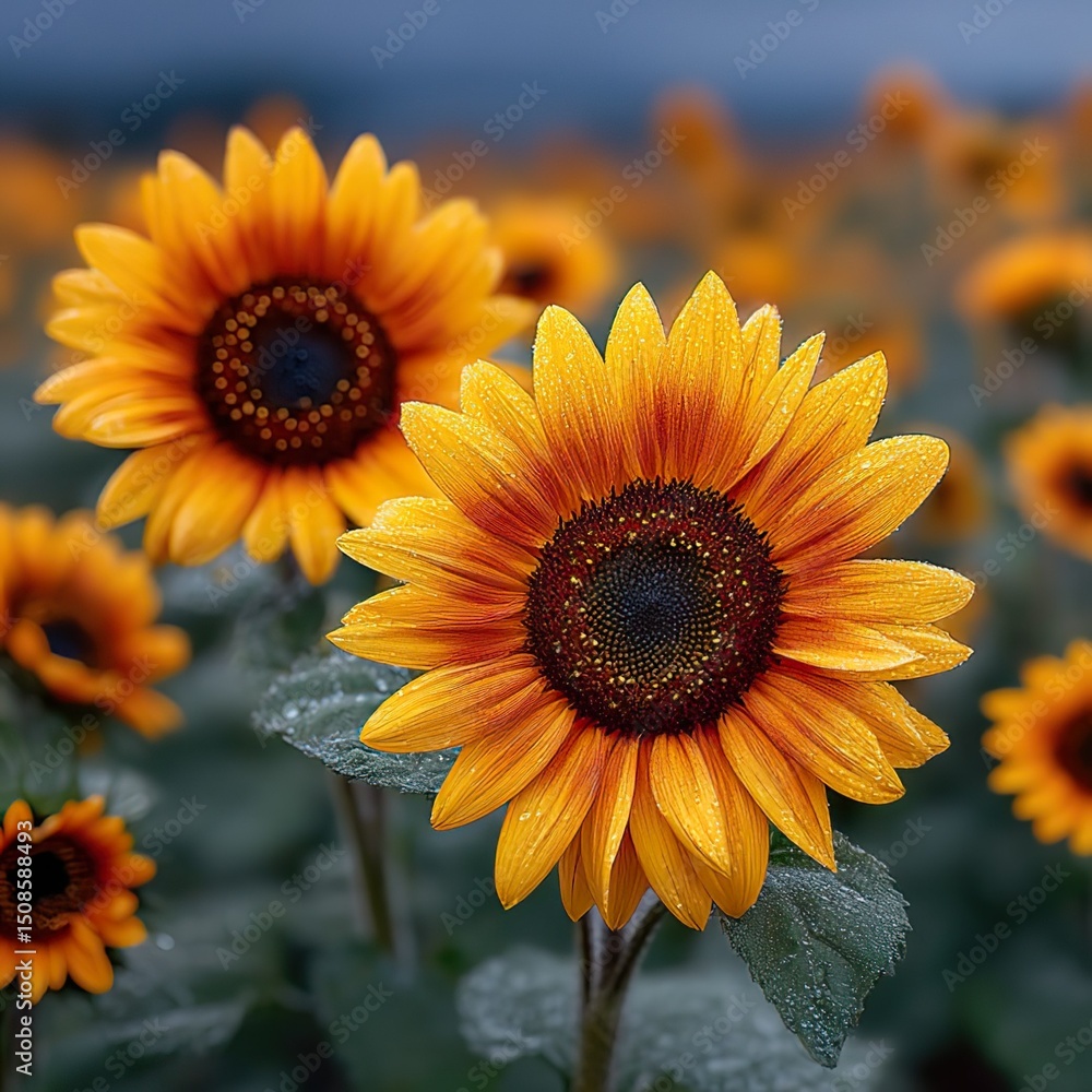Fototapeta premium Sunflowers bathing in the sun, blooming in the sun