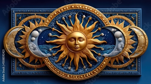 Golden sun and moon celestial design