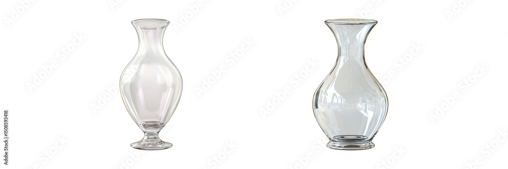 Elegant Glass Vases Set. Modern Home Decor And Interior Design Collection Isolated On Transparent Background Elegant Glass Vases Set. Modern Home Decor And Interior Design Collection Isolated On Transparent Background