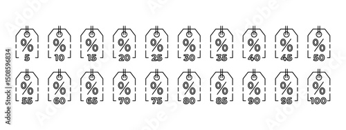20 Monoline Discount Tag Icons – Minimal Vector Set for Sales, Promotions, and E-commerce